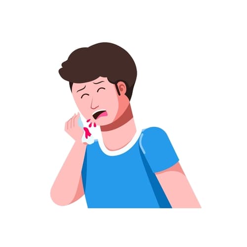 Ilustração de uma pessoa tossindo e expelindo sangue pela boca.