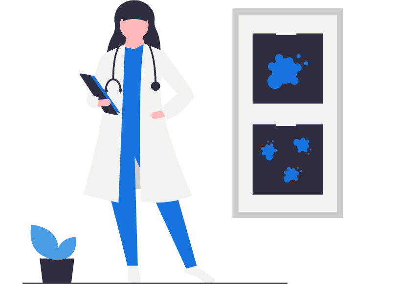 Ilustração de uma médica com prontuário na mão