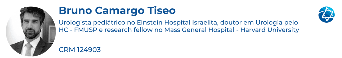 Bruno Camargo Tiseo - Urologista pediátrico no Einstein Hospital Israelita, doutor em Urologia pelo HC - FMUSP e research fellow no Mass General Hospital - Harvard University. CRM: 124.903