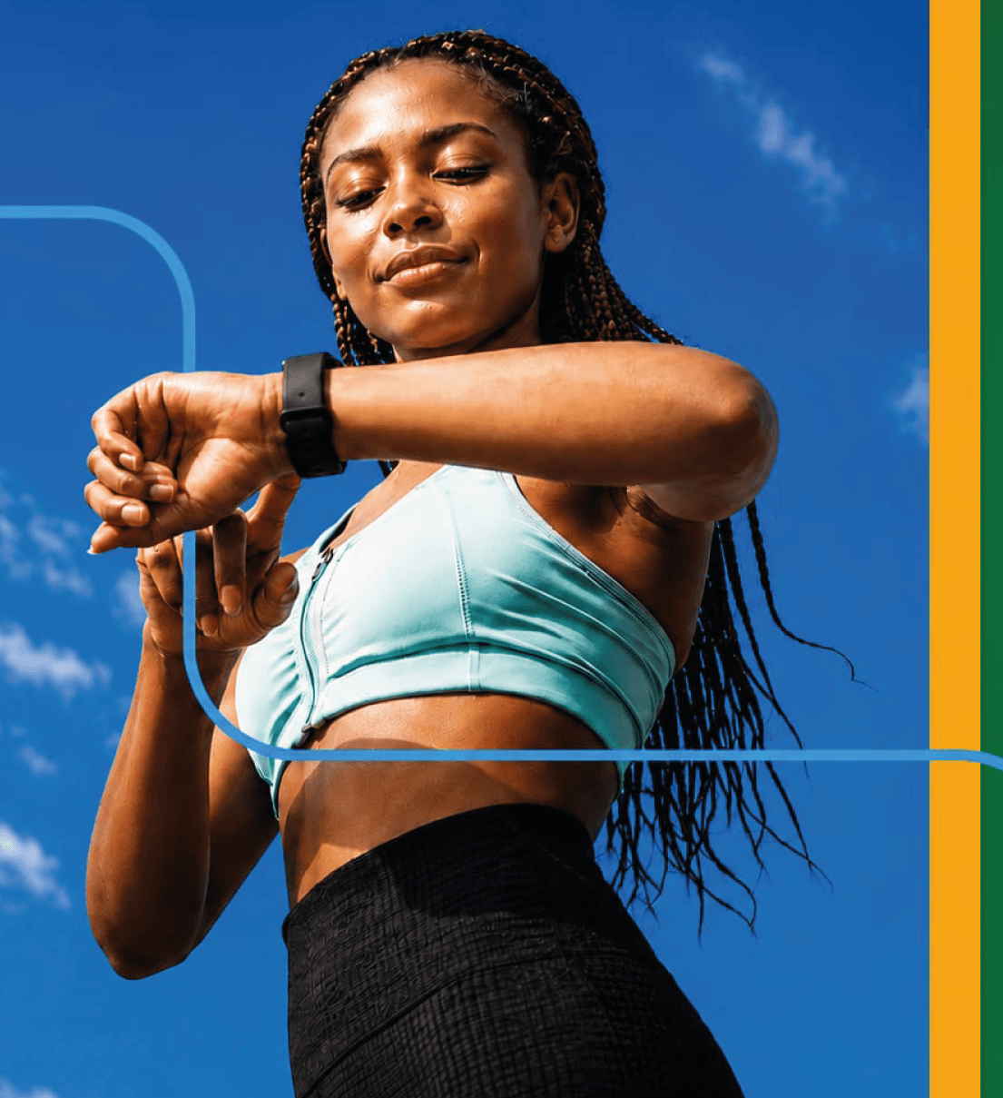 Mosaico Saúde em Campo, mulher checando seu wearable