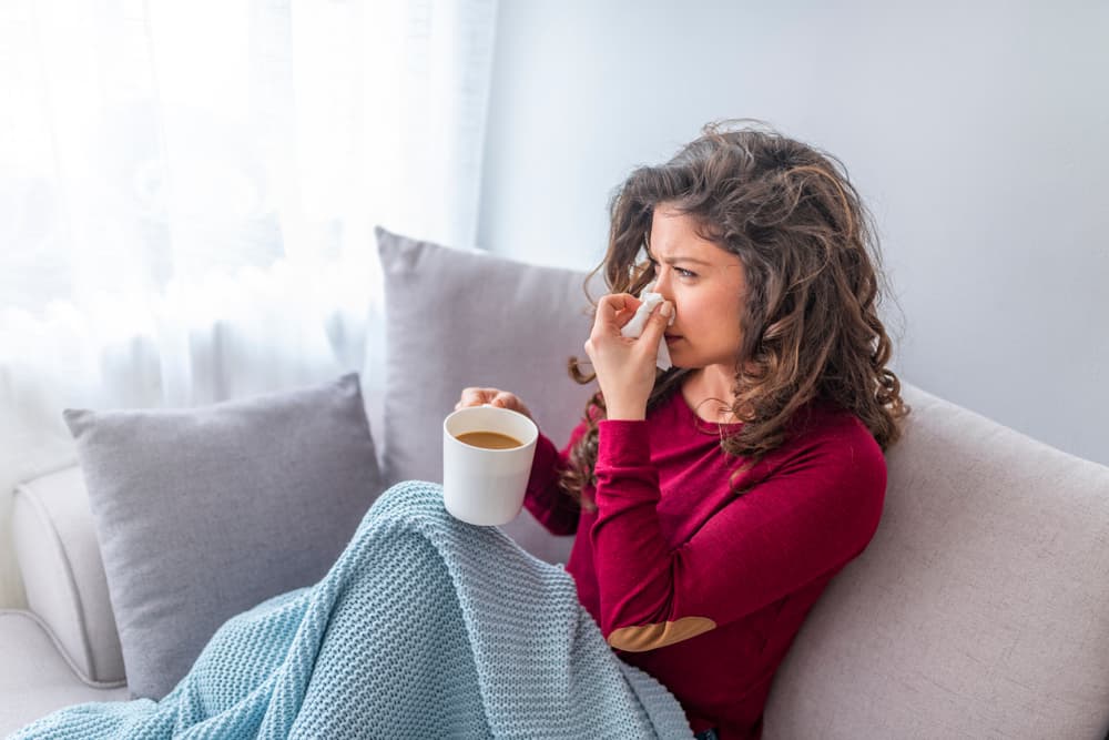 Sick,Day,At,Home.,Asian,Woman,Has,Runny,And,Common