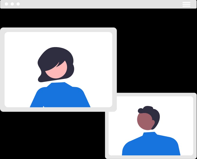 Duas pessoas conversam por video chamada simbolizando o cuidado com saúde, prevenção e bem-estar do Einstein por meio da atuação nas TeleAMEs Duas pessoas conversam por video chamada simbolizando o cuidado com saúde, prevenção e bem-estar do Einstein por meio da atuação nas TeleAMEs