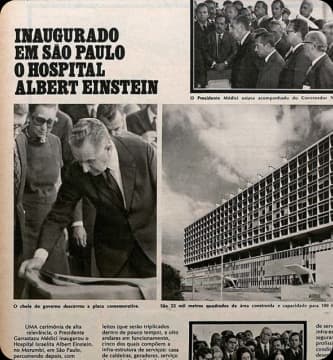Foto histórica de jornal anunciando a inauguração do Einstein