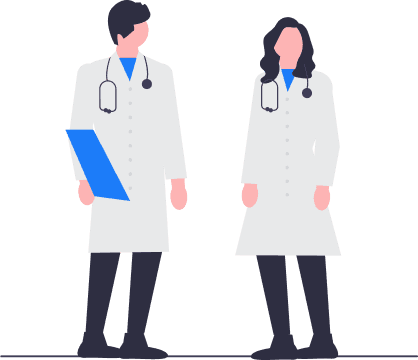 Médico e médica com pacientes Médico e médica com pacientes