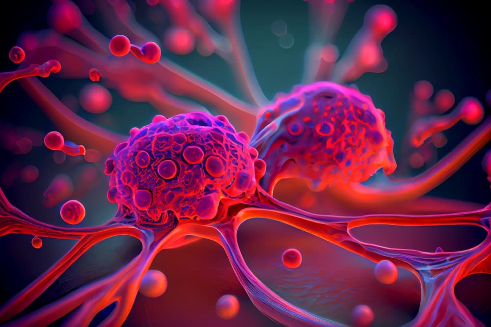 Representação de células cancerígenas, com formatos irregulares e ramificações
