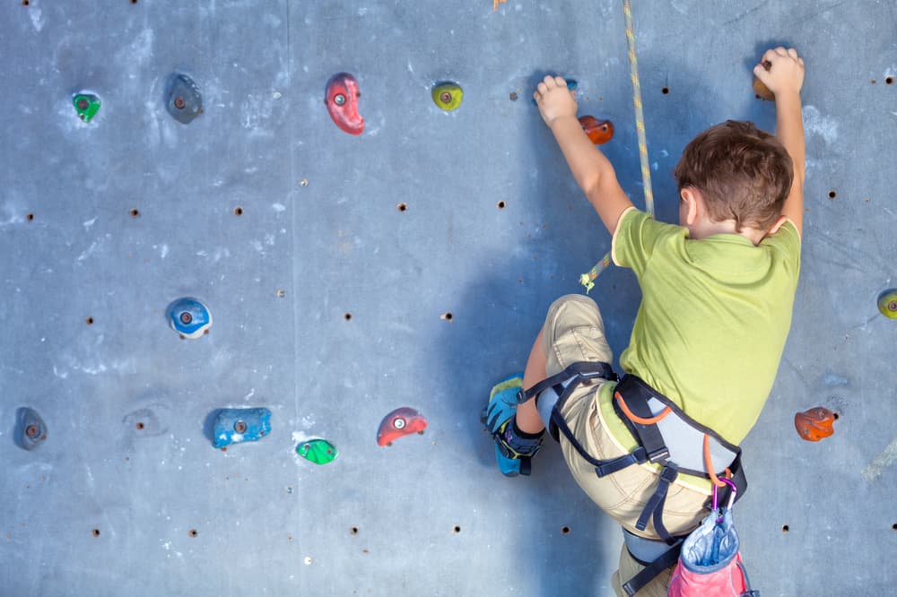 Little,Boy,Climbing,A,Rock,Wall,Indoor