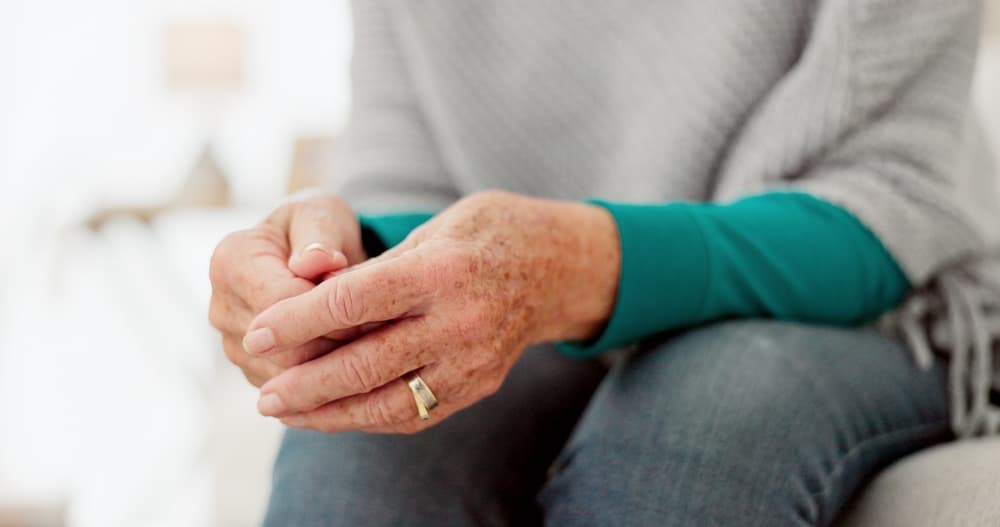 Senior,Woman,,Anxiety,And,Hands,In,Stress,,Worry,Or,Concern