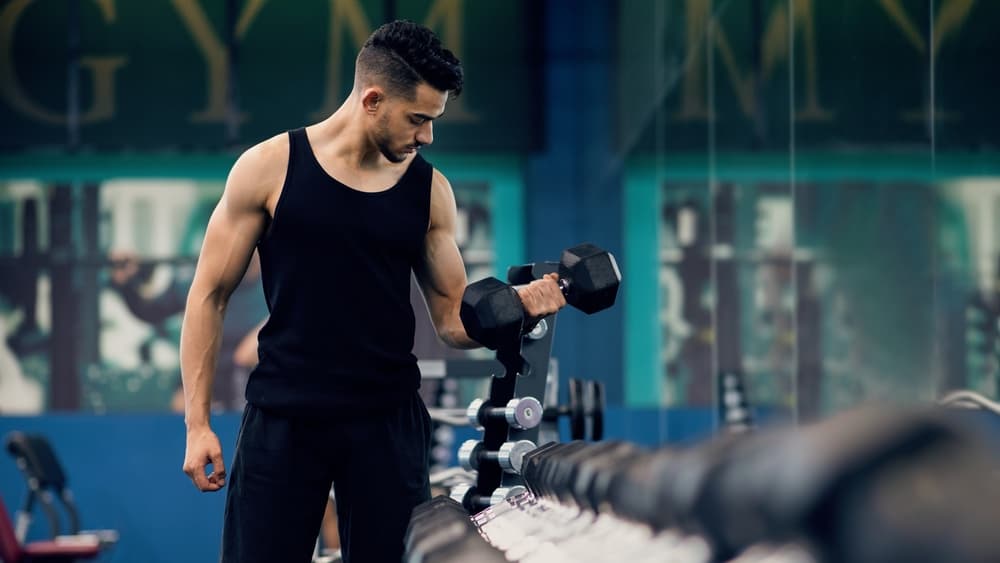 Bodybuilding,Concept.,Portrait,Of,Muscular,Young,Arab,Man,Training,With
